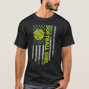 Camiseta Moça de Softball Beisebol Americana Bandeira Ameri