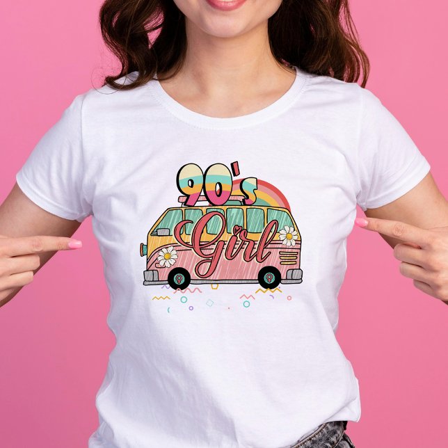 Camiseta Moça Hippie Camper Retro Groovy, 90 anos (90's Girl Hippie Camper Retro Groovy T-Shirt)
