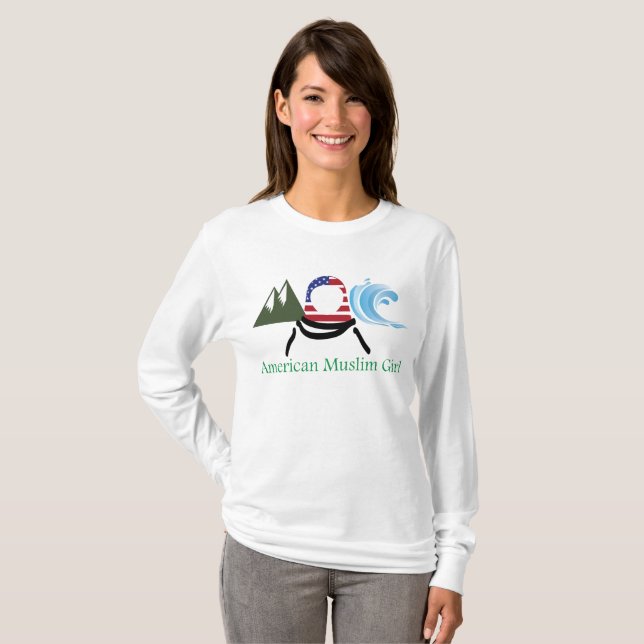 Camiseta Moça Muçulmana Americana (Frente Completa)