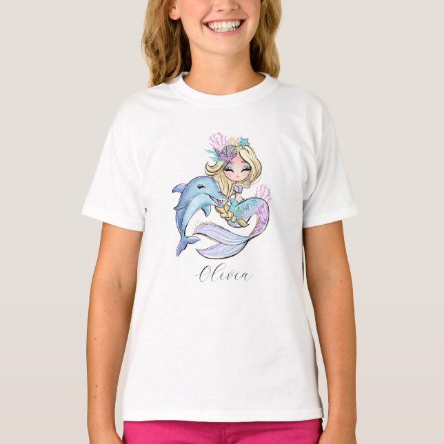 Camiseta Moça Personalizada de Sereia Personalizada de Aqua (Frente)