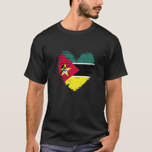 Camiseta Moçambique Cardíaco Bandeira Moçambique Orgulho Mo