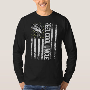 Camiseta Moças Que Pescam Bandeira Dos Eua Enrolam Tio Lega