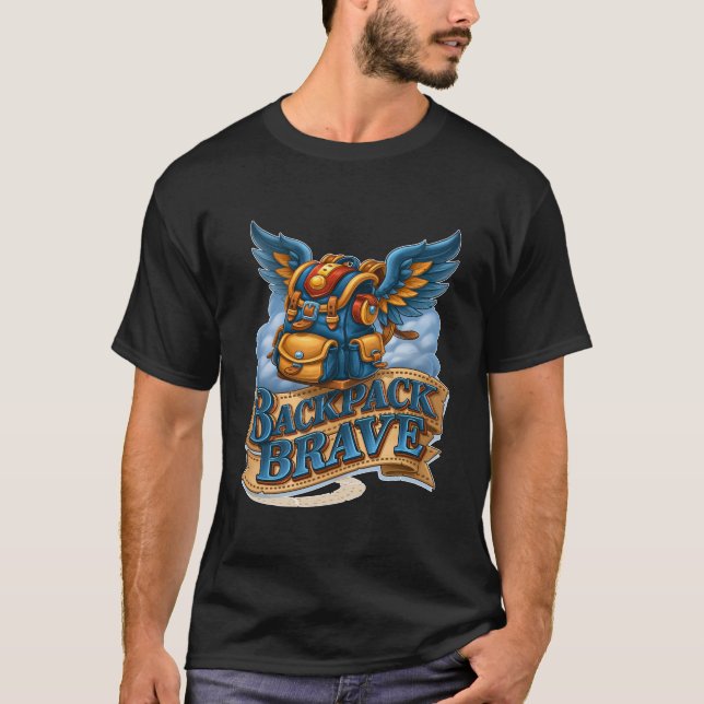 Camiseta Mochila Corajosa Bolsa Mágica Voadora Alada (Frente)