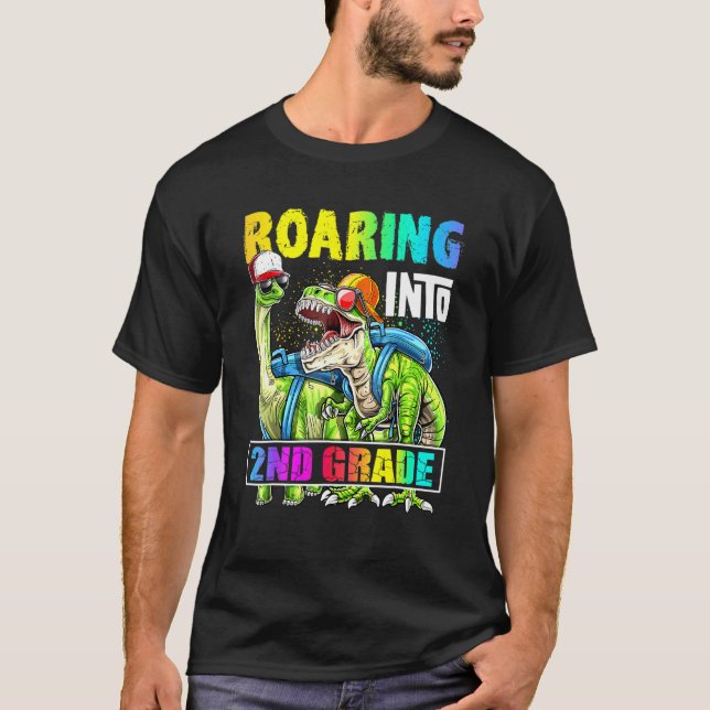 Camiseta Mochila de Dinossauro do 2º Ano Rugindo de Volta à (Frente)