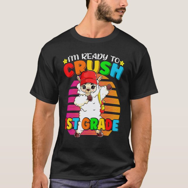 Camiseta Mochila de volta às aulas do Llama Dabbing da 1ª s (Frente)