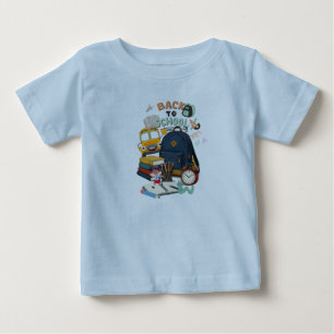 Camiseta Mochila de Volta às Aulas, Ônibus e Livros Design