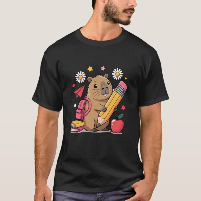 Camiseta Mochila Fofa de Capivara Material Escolar Infantil (Frente)