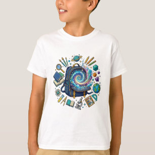 Camiseta Mochila Mágica Portal da Galáxia - De Volta à Esco