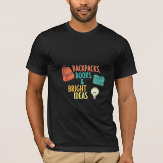 Camiseta Mochilas, Livros & Ideias Brilhantes
