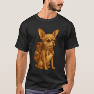 Camiseta Mochileiro de Chihuahua Fofo Acampando no Bosque