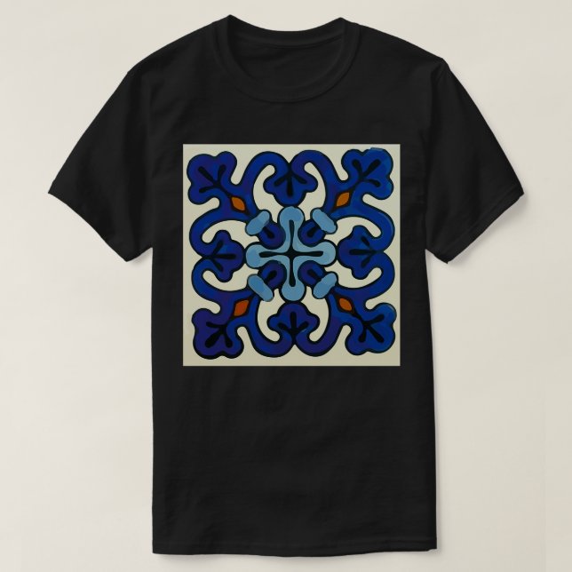 Camiseta Moda azulejo abstrato-talavera azul-barroco (Frente do Design)