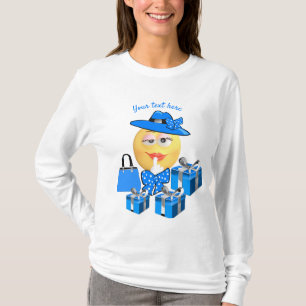 Camiseta Moda branca Emoji a azul com Compro