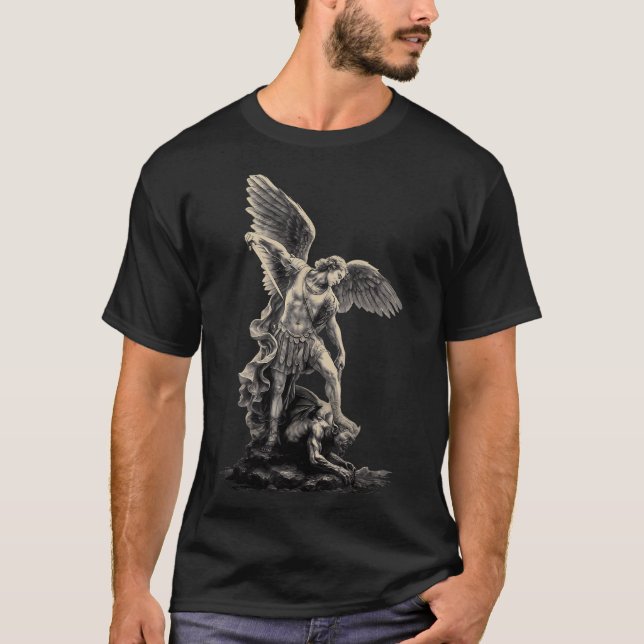 Camiseta Moda Cristã do Arcanjo Miguel Roupas de Rua Religi (Frente)