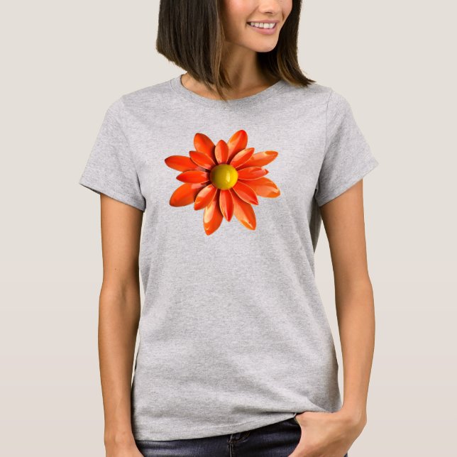 Camiseta Moda de 60, Hippie Orange Daisy Flower Trendy Fash (Frente)