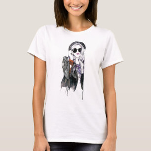 Camiseta Moda de Aterrissagem do Artista com Face de Aquare