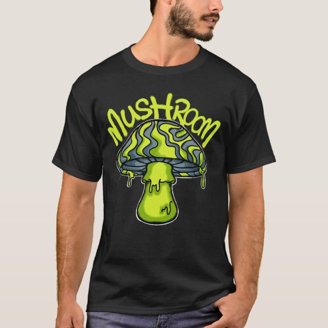 Camiseta moda de rua de cogumelo psicodélico (Frente)