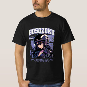 Camiseta Moda de Rua Japonesa Garota Motoqueira Anime Bosoz