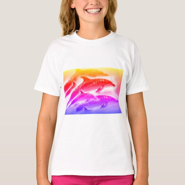 Camiseta Moda dos golfinhos arco-íris (Frente)