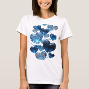 Camiseta Moda em Prata Motivo Artístico CORAÇÕES AZUIS