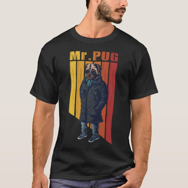 Camiseta Moda Engraçada do Sr. Pug Cachorro 527 (Frente)