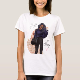 Camiseta Moda Faux Glitter Girl Red Hair Brown Rosa