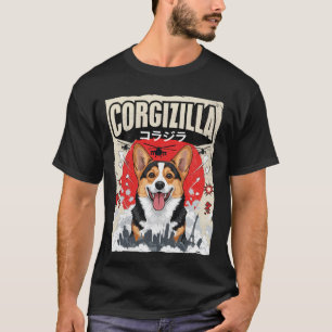 Camiseta Moda Felina CorgiZilla Paródia Arte Japonesa Cor
