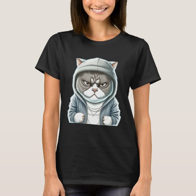Camiseta Moda Felina de Gato com Roupas Elegantes (Frente)