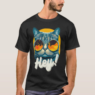 Camiseta Moda Felina Ei Gato Vestindo Óculos de Sol