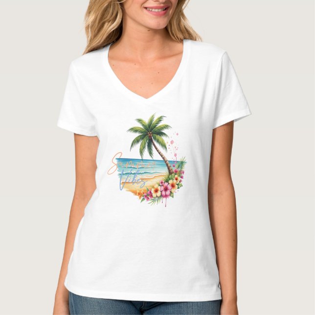 Camiseta Moda Feminina de Verão Praia (Frente)
