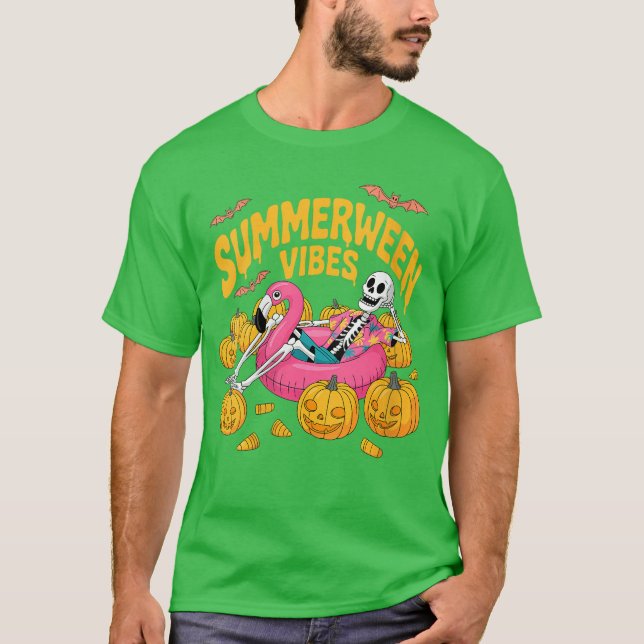 Camiseta Moda Feminina Vibes de Summerween Esqueleto Abóbor (Frente)