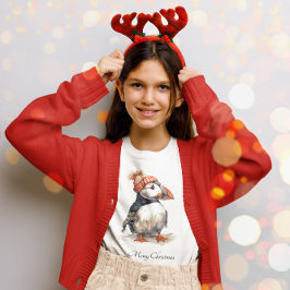 Camiseta Moda Infantil Costeira de Puffim de Natal