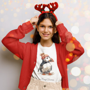 Camiseta Moda Infantil Costeira de Puffim de Natal