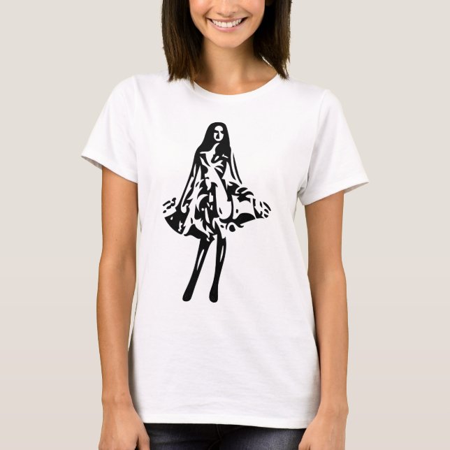 Camiseta moda, logotipo, fotos de saia (Frente)