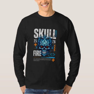 Camiseta Moda Street Maximalista de Caveira Azul, Laranja e