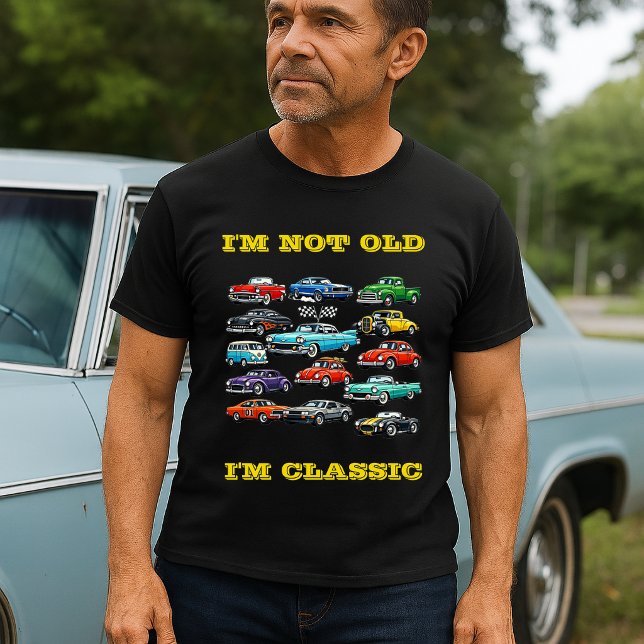 Camiseta Modelo de Aniversário de Colagem de Carro Clássico (Criador carregado)