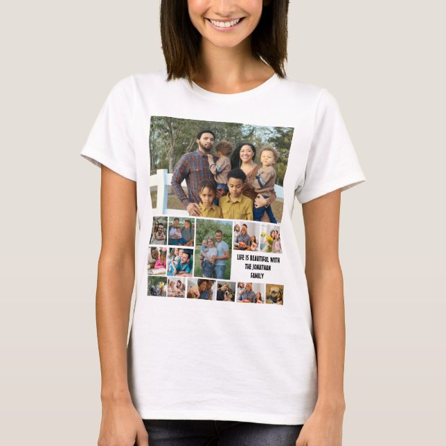 Camiseta Modelo de Colagem de Fotos da Família Moderna Pers (Frente)