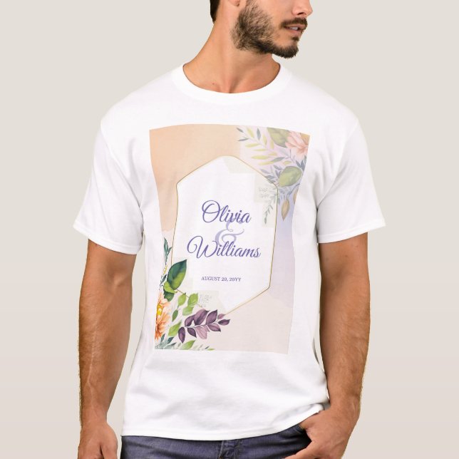 Camiseta Modelo de Convite de Casamento Floral Elegante (Frente)