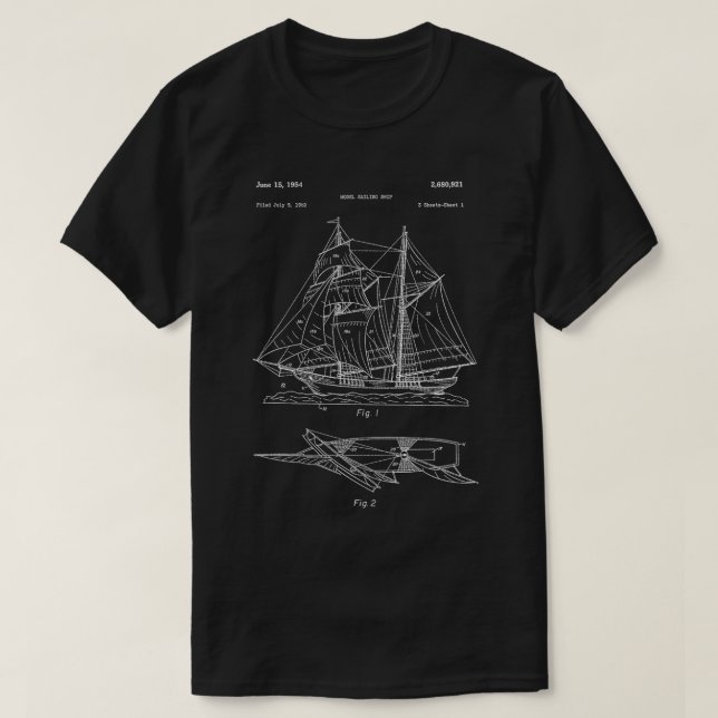 Camiseta Modelo de embarcação à vela Blueprint Design Boat  (Frente do Design)