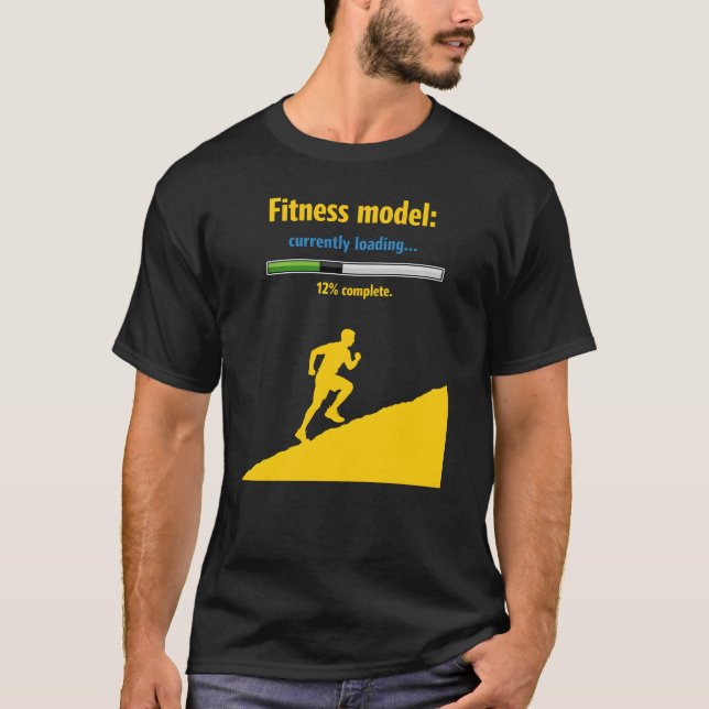 Camiseta Modelo de Fitness Carregando – 12% Completo (Frente)