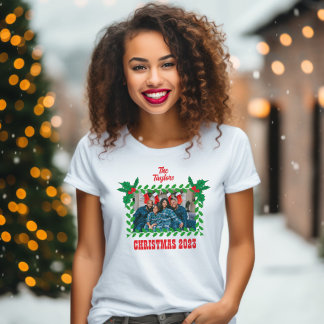 Camiseta Modelo de Foto da Família Holly de Natal