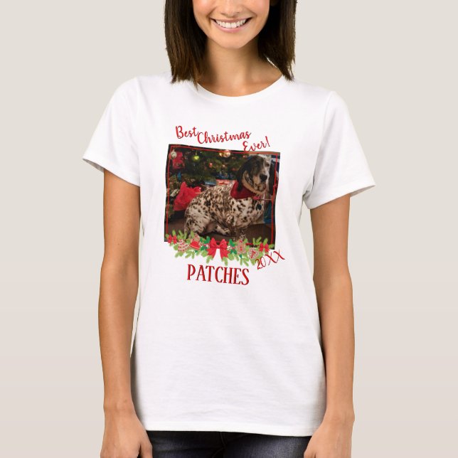 Camiseta Modelo de Foto de Pet de Férias Melhor Natal Nunca (Frente)