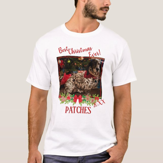 Camiseta Modelo de Foto de Pet de Férias Melhor Natal Nunca (Frente)