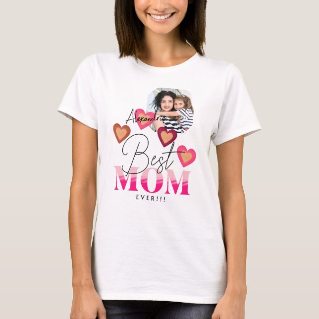 Camiseta Modelo de Foto, Melhor Mãe Nunca, Corações Adoráve (Frente)