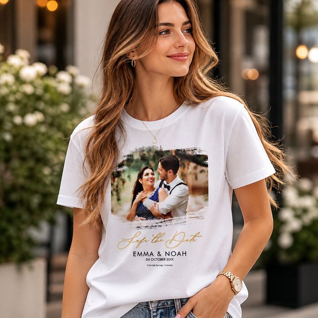 Camiseta Modelo de Foto Personalizado para Anúncio de Data  (Custom Wedding Save the Date Photo Template T-Shirt, Digital Tshirt Print)