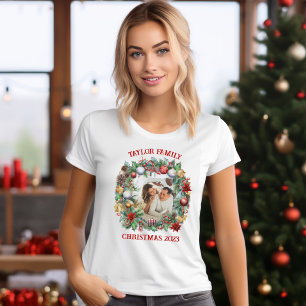 Camiseta Modelo de Fotografia da Família Wreath de Natal