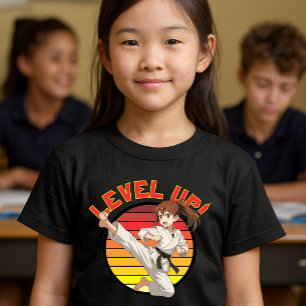 Camiseta Modelo de Garota de Karatê Anime em Pôr do Sol Ret