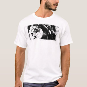 Camiseta Modelo de Leão Moderno Elegante Cor Branca Tendênc