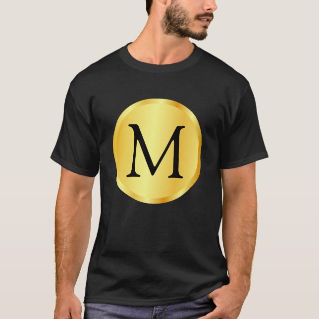 Camiseta Modelo de Monograma de Tendência Negra Dourada (Frente)