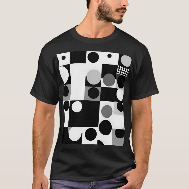 Camiseta modelo de padrão em formas pretas geométricas (Frente)