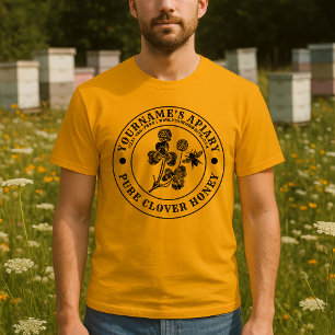 Camiseta Modelo de rótulo de mel de trevo de apiário de abe